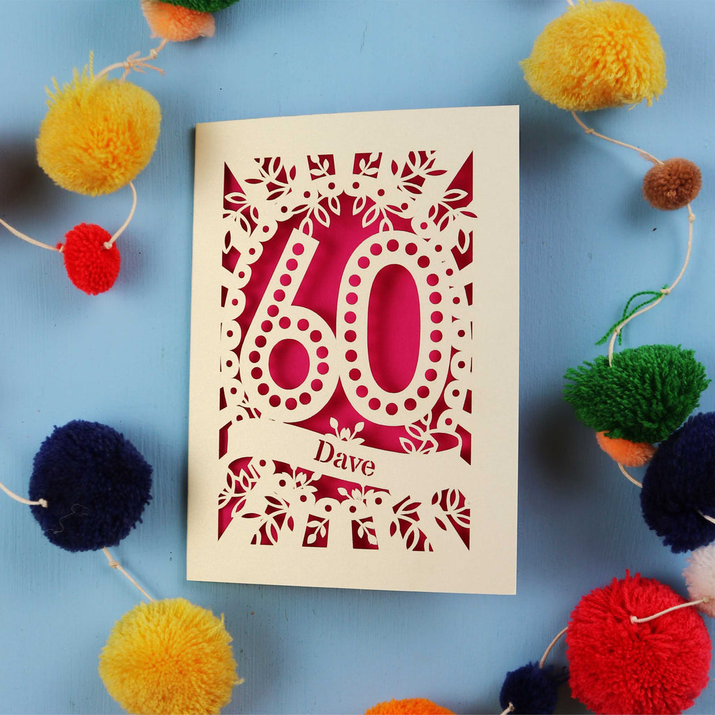 60th Birthday Card – Personalised Laser Cut Spotty Number Design