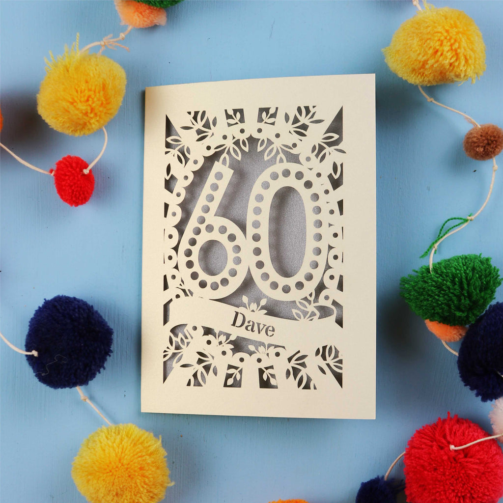 60th Birthday Card – Personalised Laser Cut Spotty Number Design