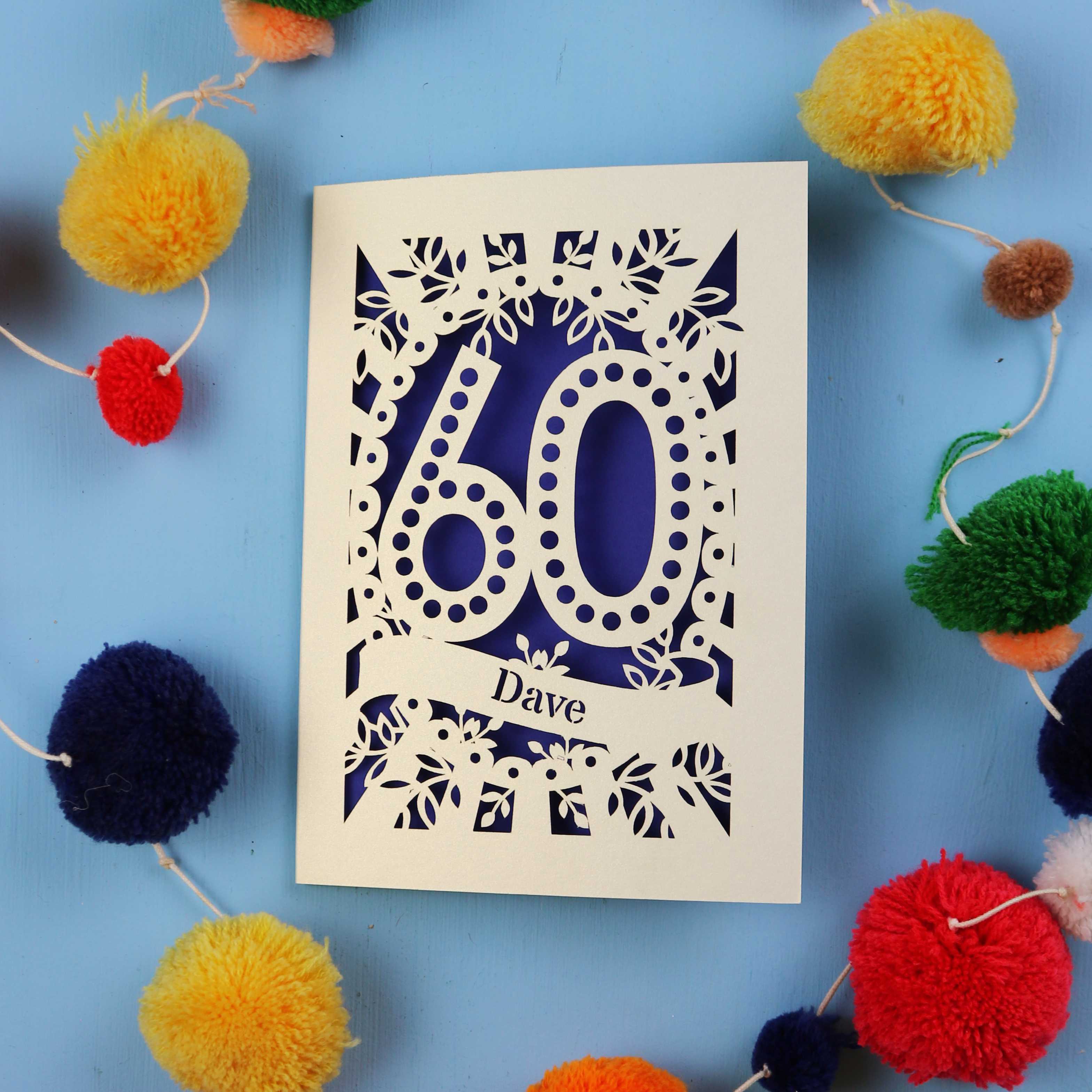 60th Birthday Card – Personalised Laser Cut Spotty Number Design