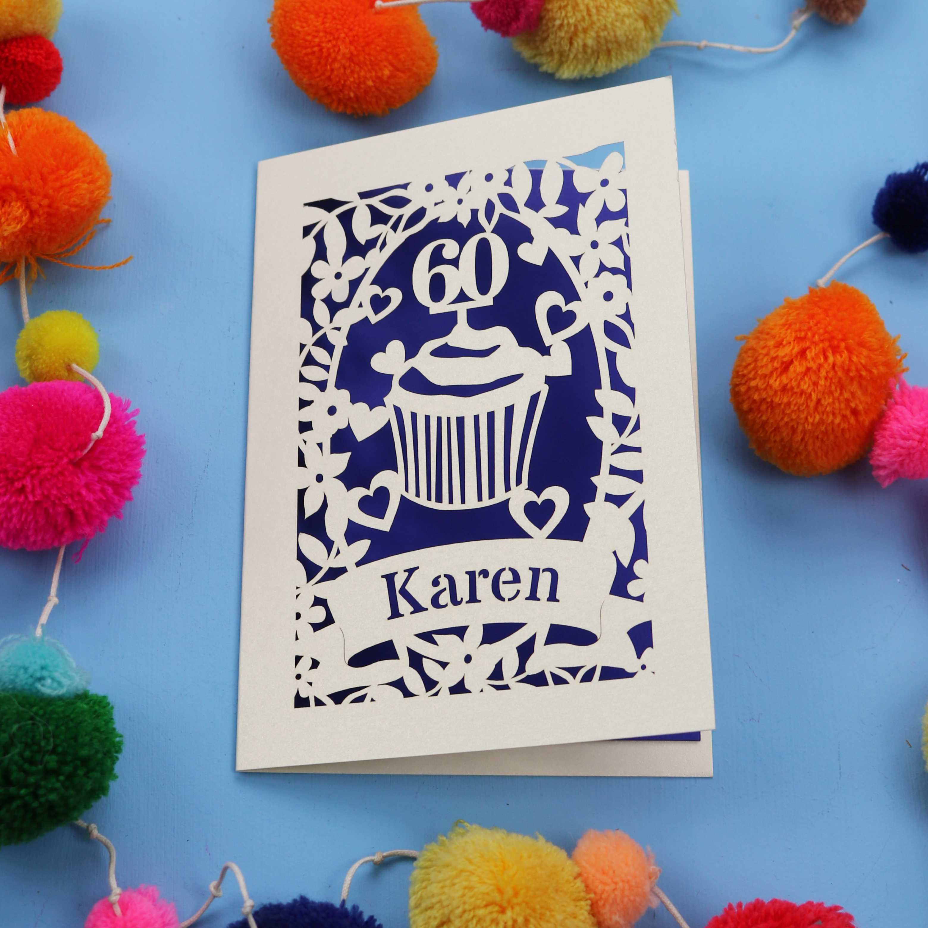 60th Birthday Card – Personalised Laser Cut Cupcake Design
