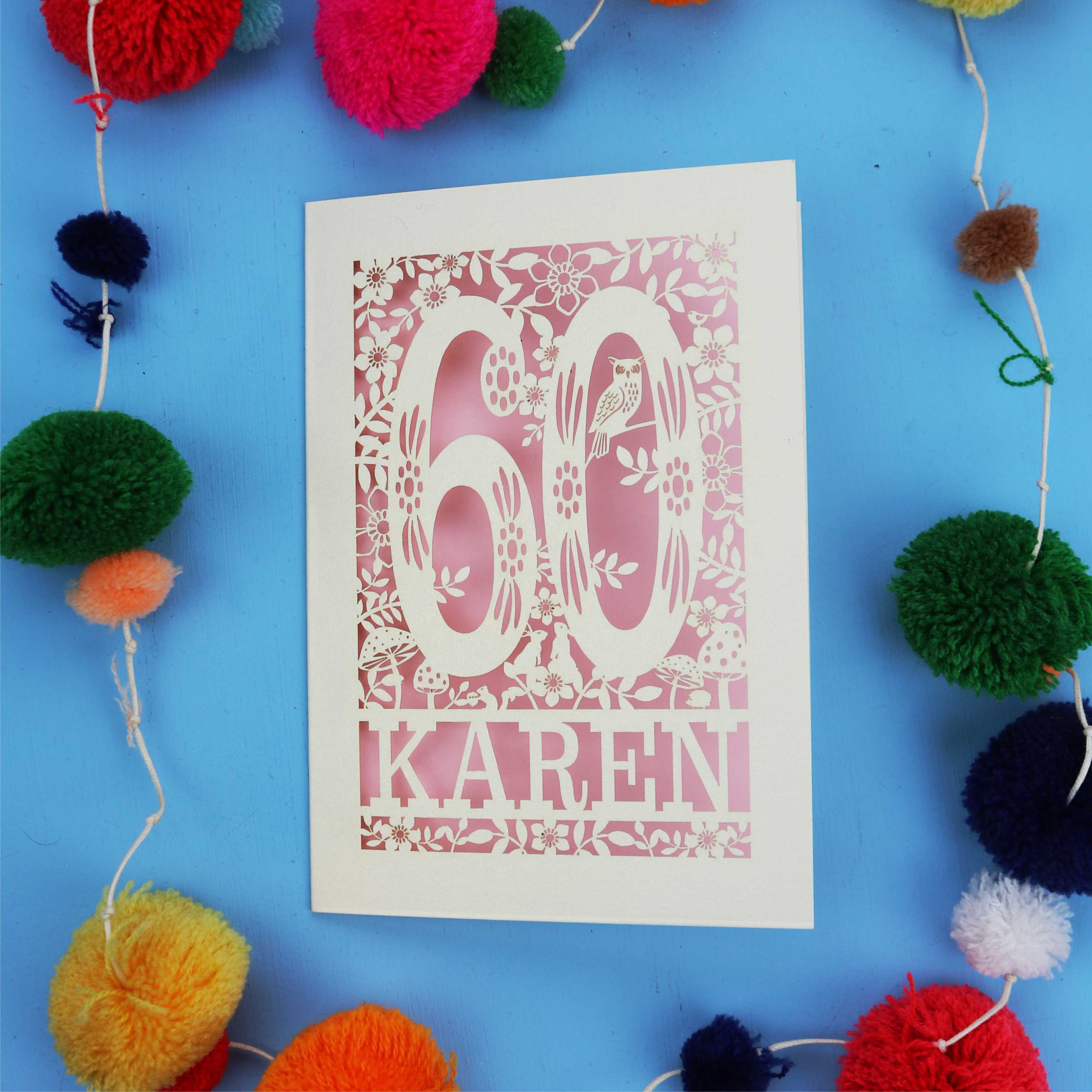 60th Birthday Card – Personalised Laser Cut Woodland Design