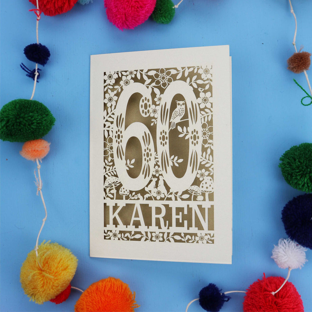60th Birthday Card – Personalised Laser Cut Woodland Design