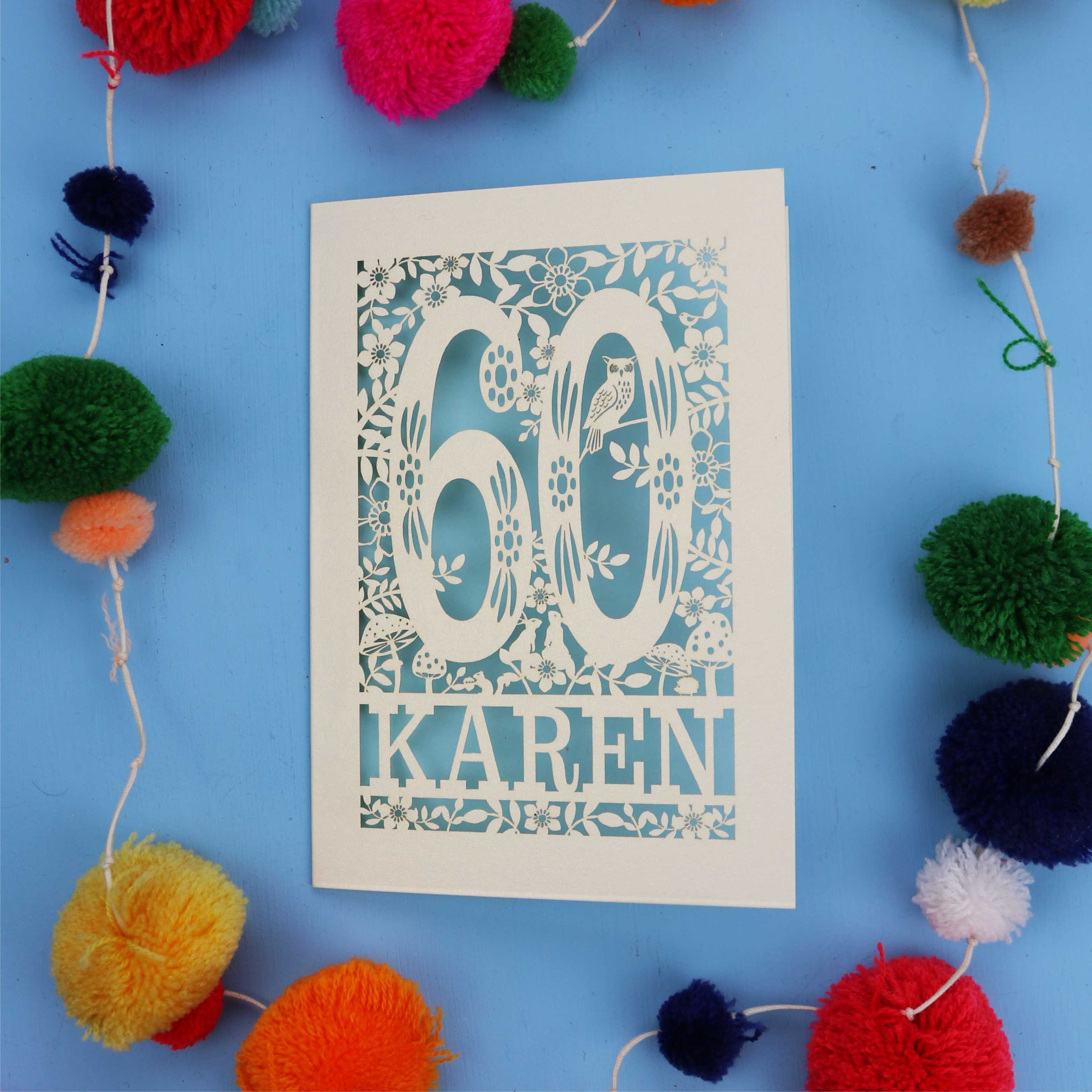 60th Birthday Card – Personalised Laser Cut Woodland Design