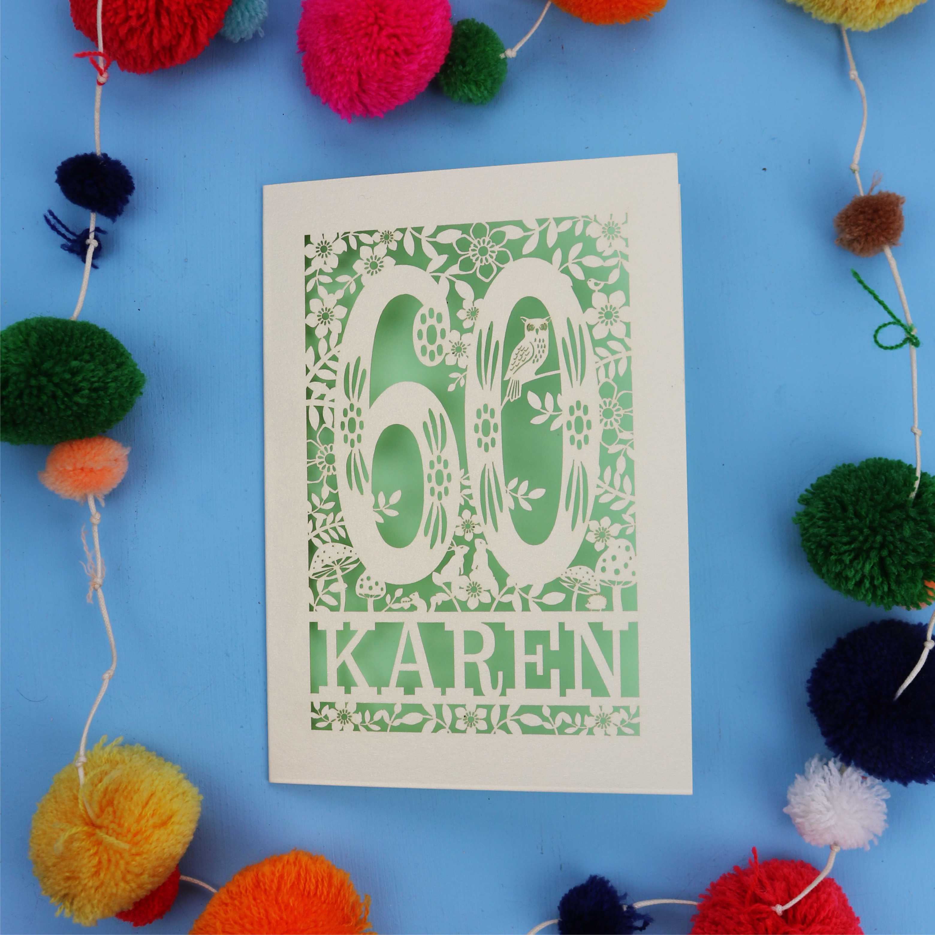60th Birthday Card – Personalised Laser Cut Woodland Design
