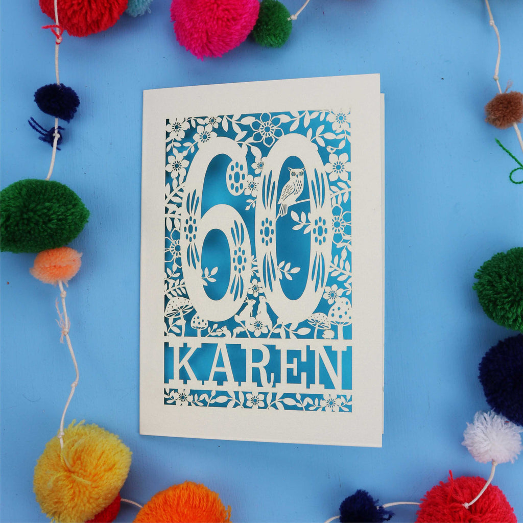 60th Birthday Card – Personalised Laser Cut Woodland Design