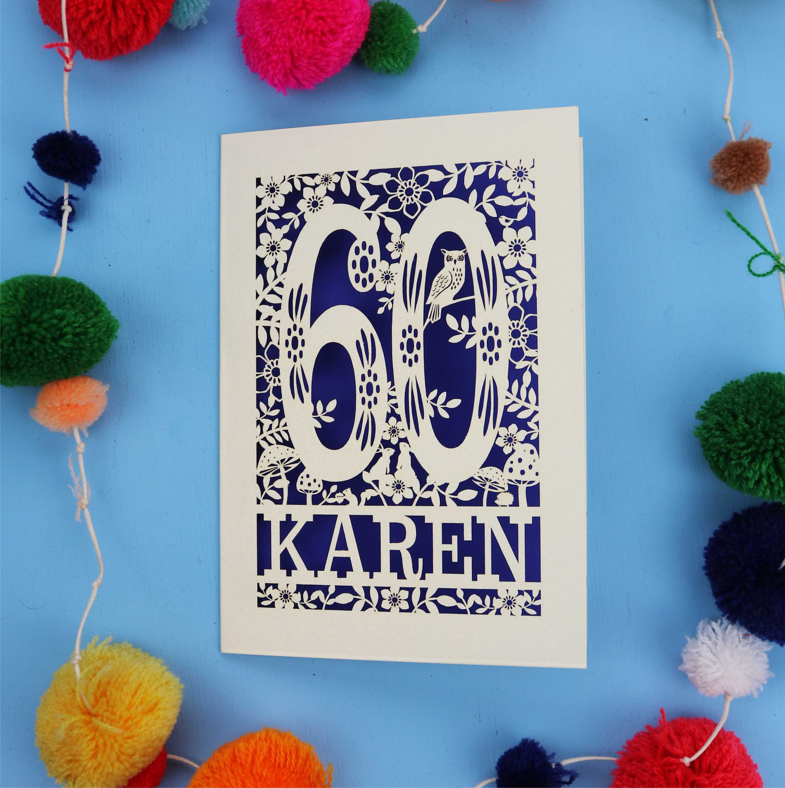 60th Birthday Card – Personalised Laser Cut Woodland Design