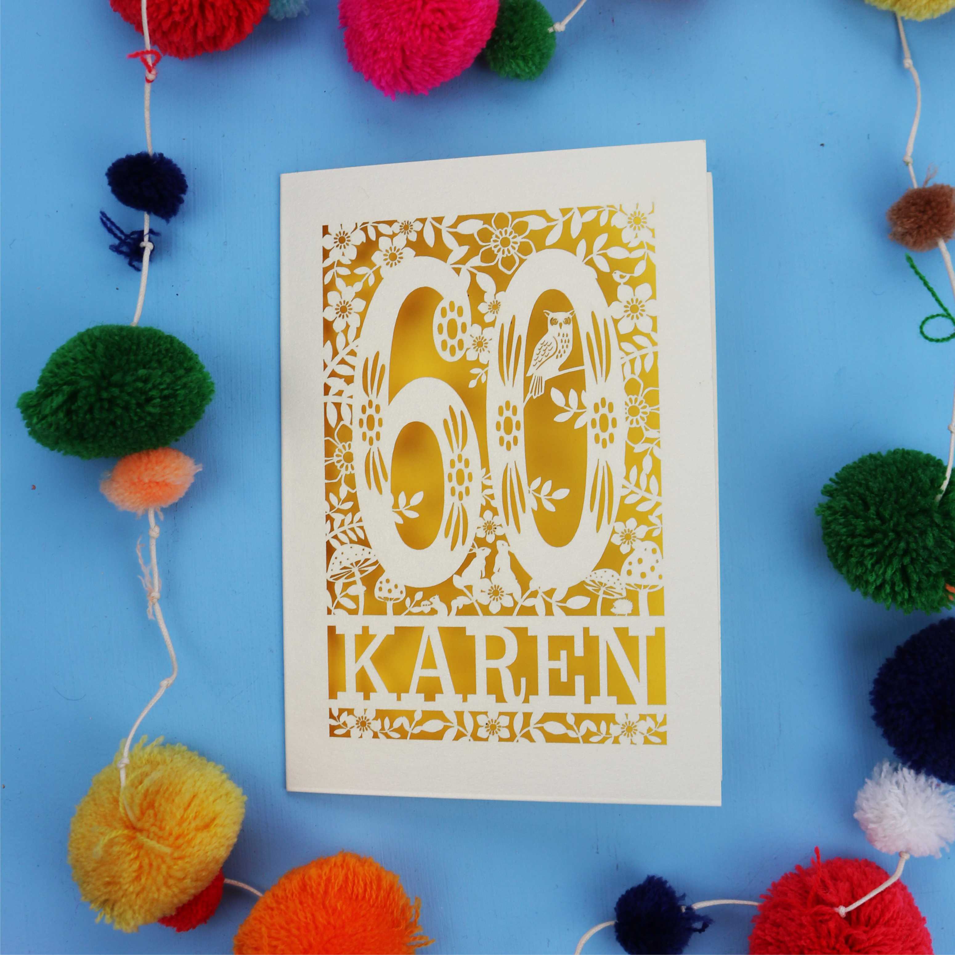 60th Birthday Card – Personalised Laser Cut Woodland Design