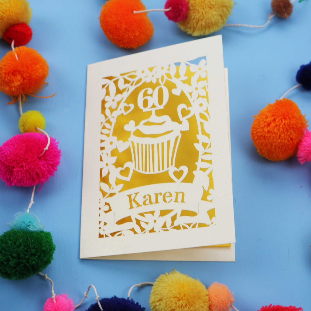 60th Birthday Card – Personalised Laser Cut Cupcake Design