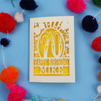 Laser cut personalised 70th birthday card with balloons, stars and the number 70 in a bold circus font.