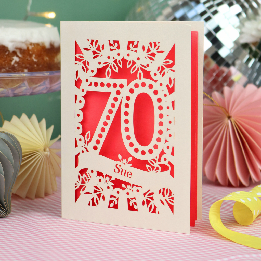 70th Birthday Card – Personalised Laser Cut Spotty Number Design