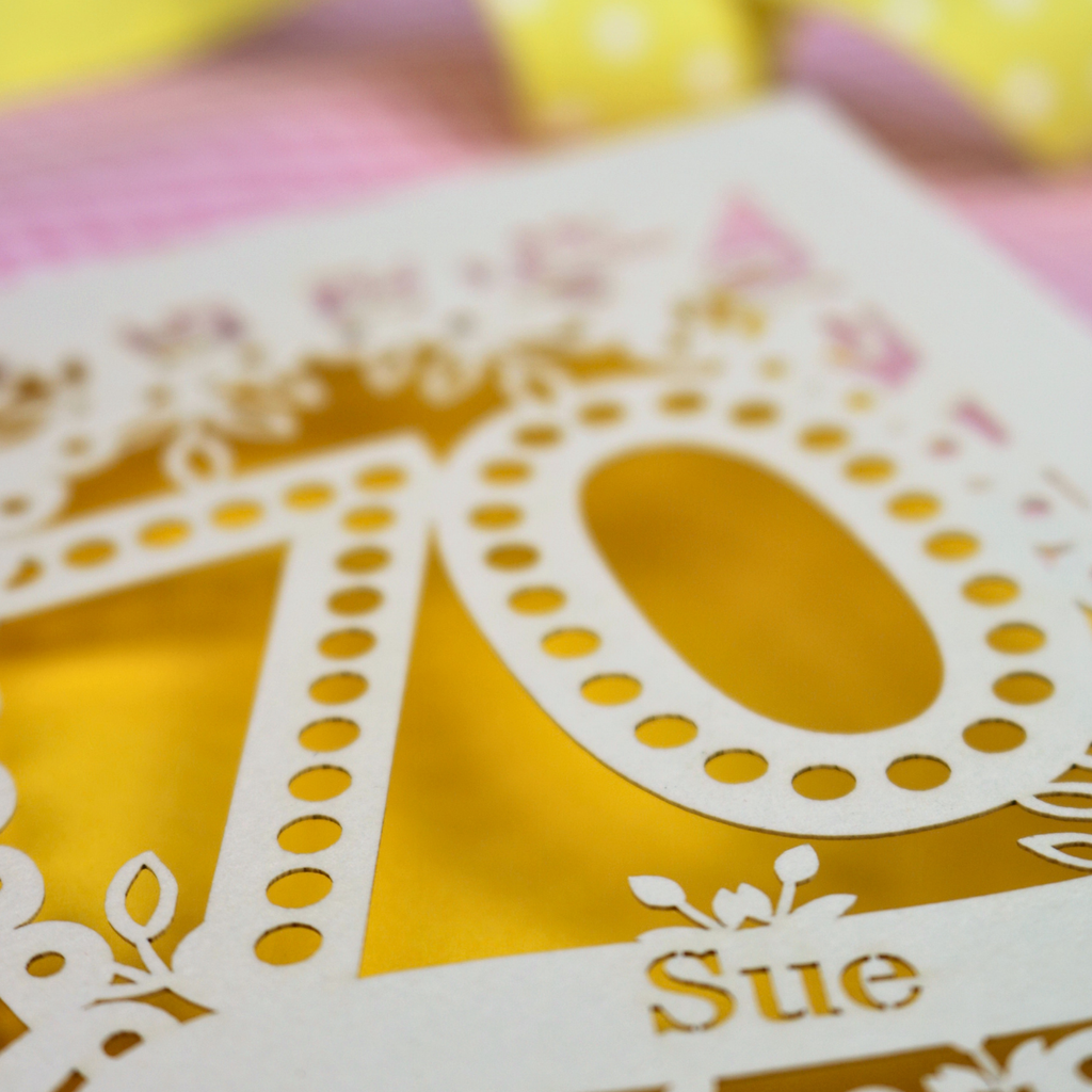 70th Birthday Card – Personalised Laser Cut Spotty Number Design