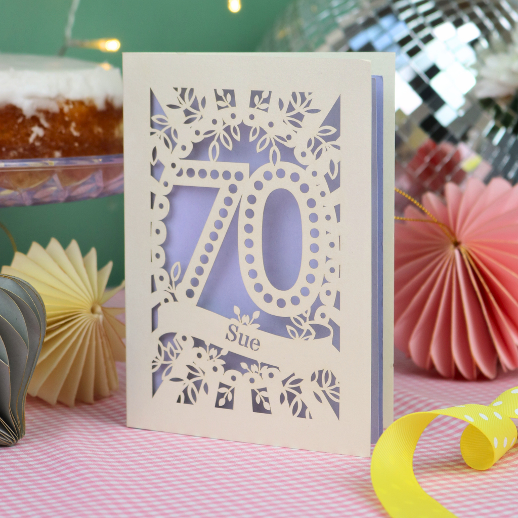 70th Birthday Card – Personalised Laser Cut Spotty Number Design