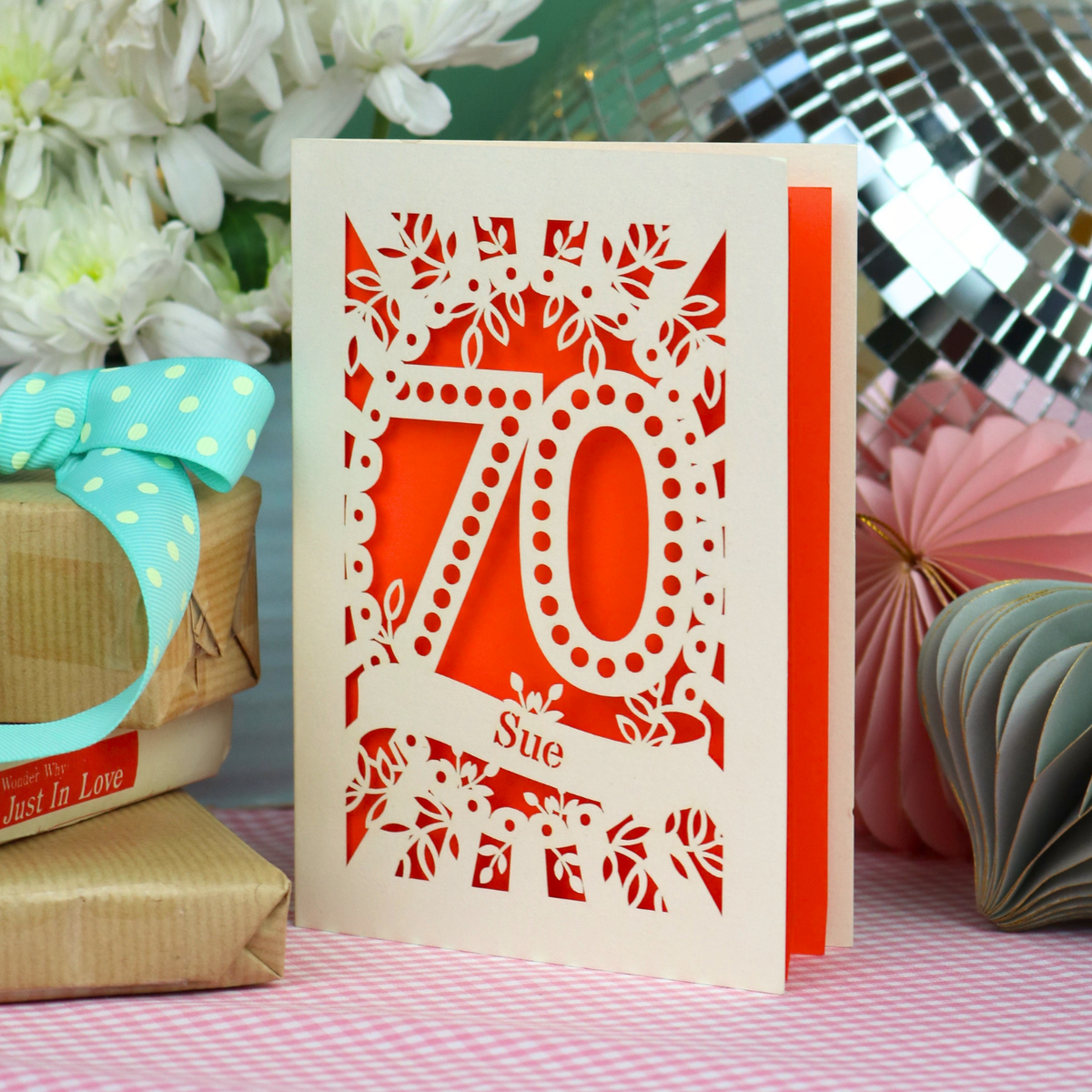 70th Birthday Card – Personalised Laser Cut Spotty Number Design