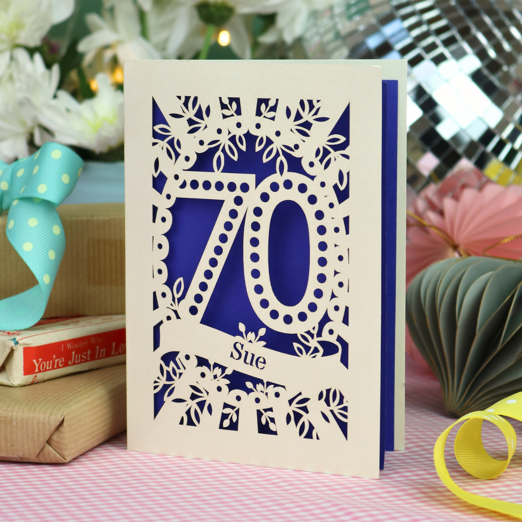 70th Birthday Card – Personalised Laser Cut Spotty Number Design