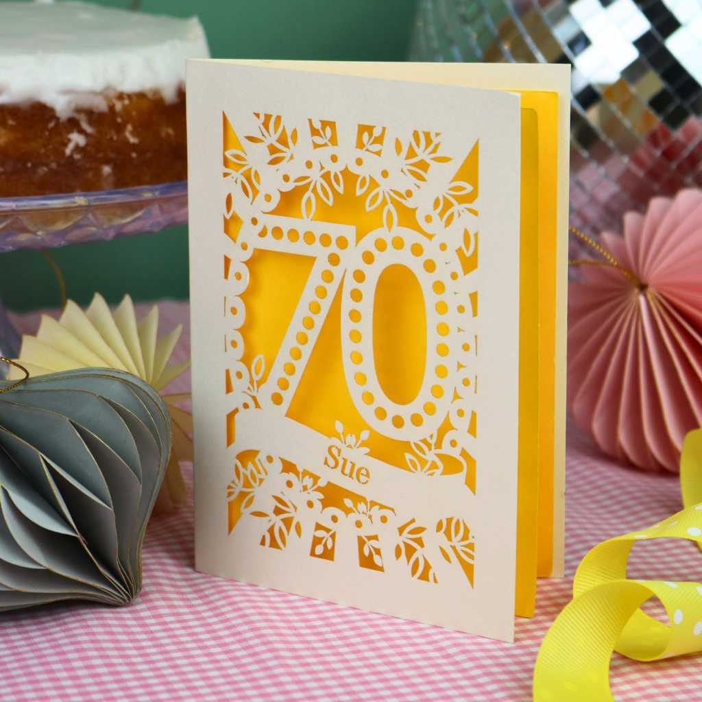 70th Birthday Card – Personalised Laser Cut Spotty Number Design