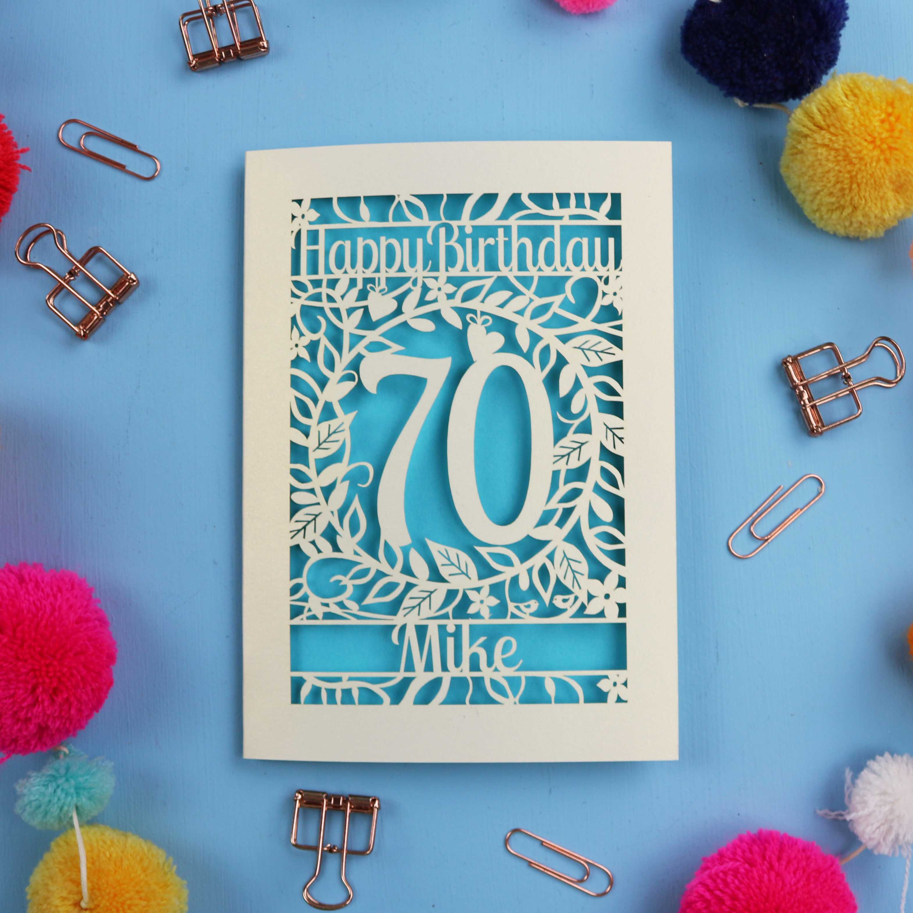 70th Birthday Card | Personalised Laser Cut Flower Design