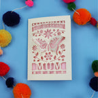 80th Birthday Card with butterfly design and 'Happy Birthday Mum' text on a blue background with colourful pom-poms.