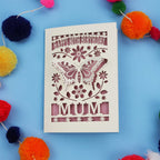 80th Birthday Card with butterfly design and 'Happy Birthday Mum' text on a blue background with colourful pom-poms.
