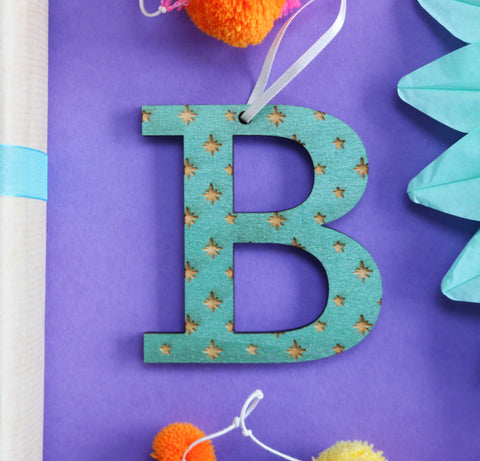 Assorted Letter B Wooden Engraved Hanging Decorations - 6mm green stars
