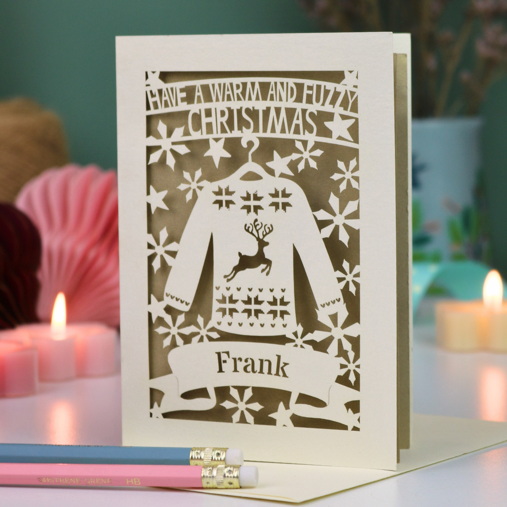 Unique Christmas Card – Personalised Papercut Jumper Design