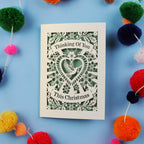 Laser cut Card with 'Thinking Of You This Christmas' text on a blue background 