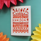A happy father's day card laser cut with the words "dads are ordinary men turned by love into heroes, adventurers, storytellers and singers of song"