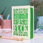 A funny, rude thank you card with sweary text, "Grateful As Fuck", surrounded by floral cut out design