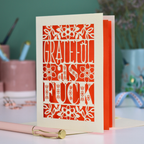 A funny thank you card with sweary text, "Grateful As Fuck", surrounded by floral cut out design