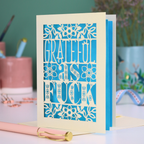 A rude thank you card with sweary text, "Grateful As Fuck", surrounded by floral cut out design