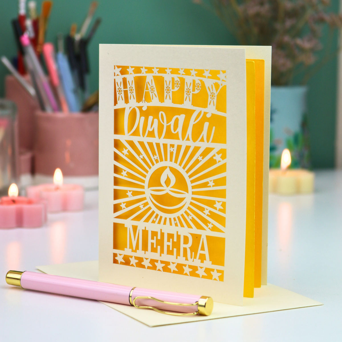 Personalised Papercut Diwali Stars Card