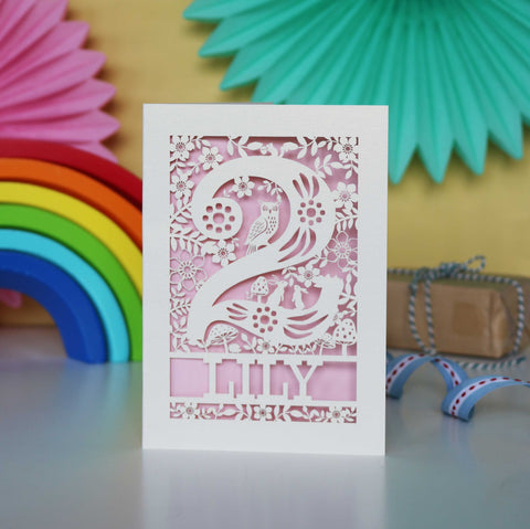 Personalised Papercut Two Woodland Animals Birthday Card - A6 (small) / Candy Pink