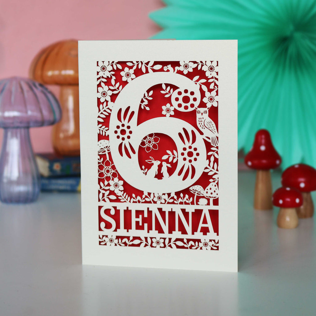 Personalised Papercut Six Woodland Animals Birthday Card