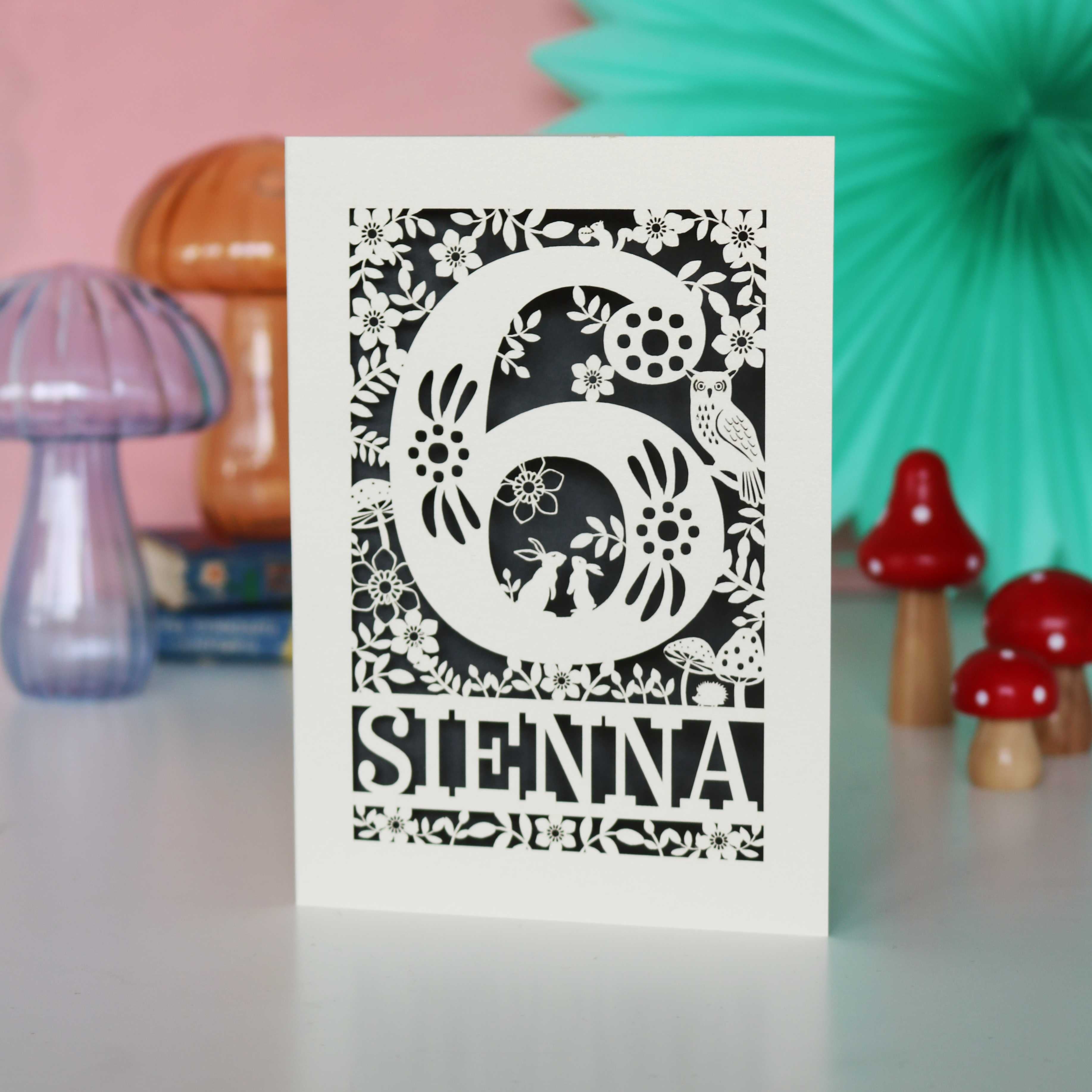 Personalised Papercut Six Woodland Animals Birthday Card