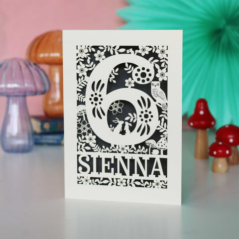 Personalised Papercut Six Woodland Animals Birthday Card - A6 (small) / Urban Grey