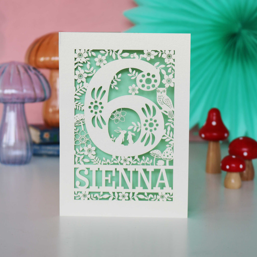 Personalised Papercut Six Woodland Animals Birthday Card