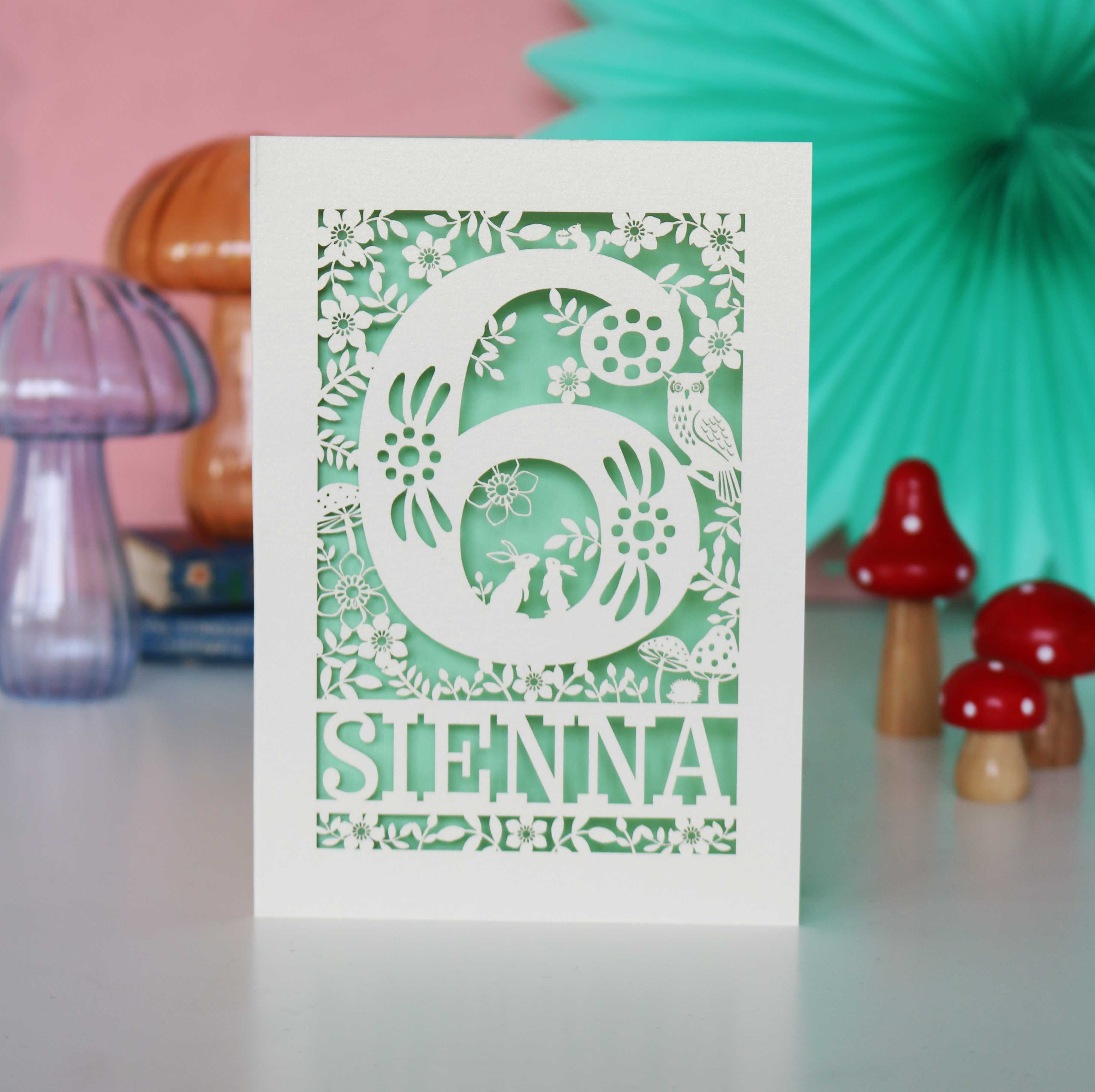 Personalised Papercut Six Woodland Animals Birthday Card