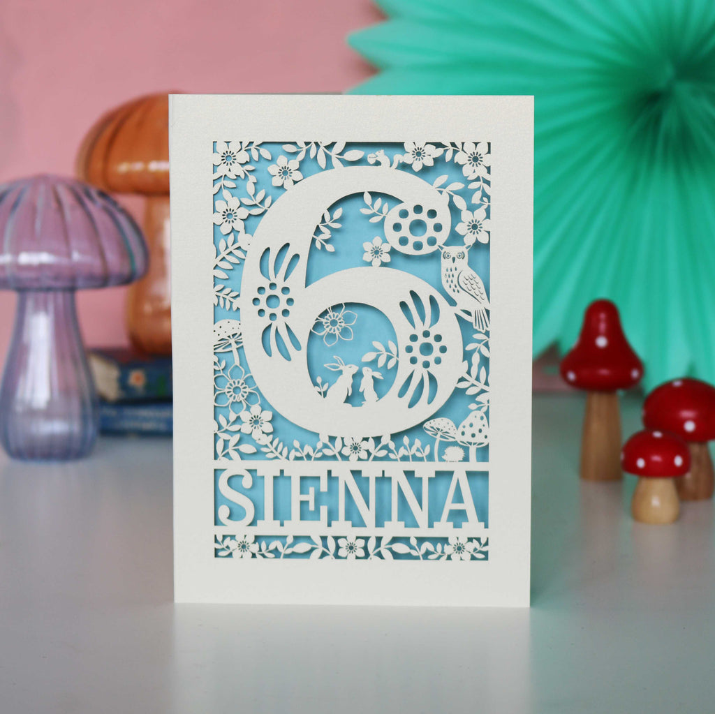 Personalised Papercut Six Woodland Animals Birthday Card
