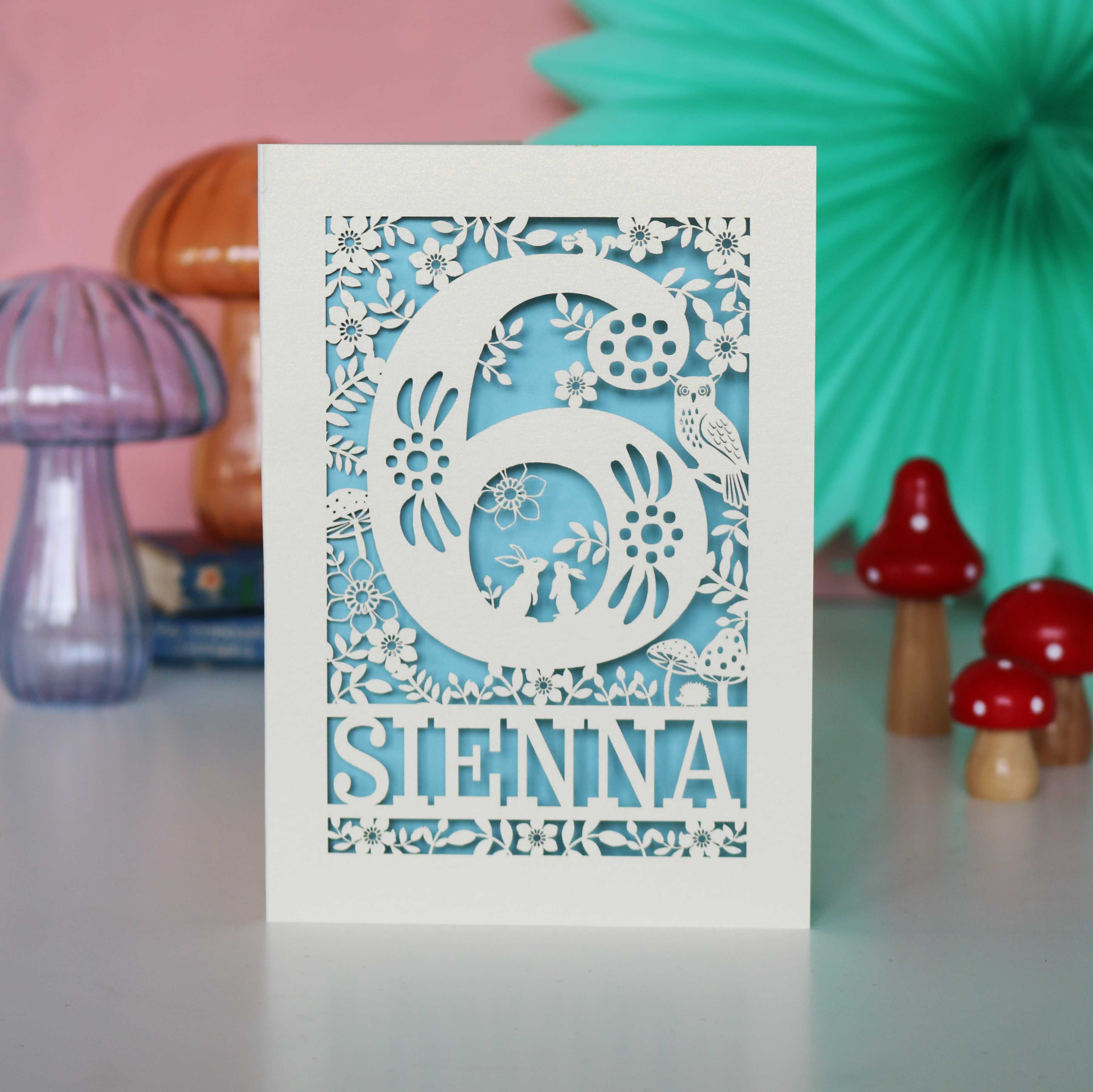 Personalised Papercut Six Woodland Animals Birthday Card