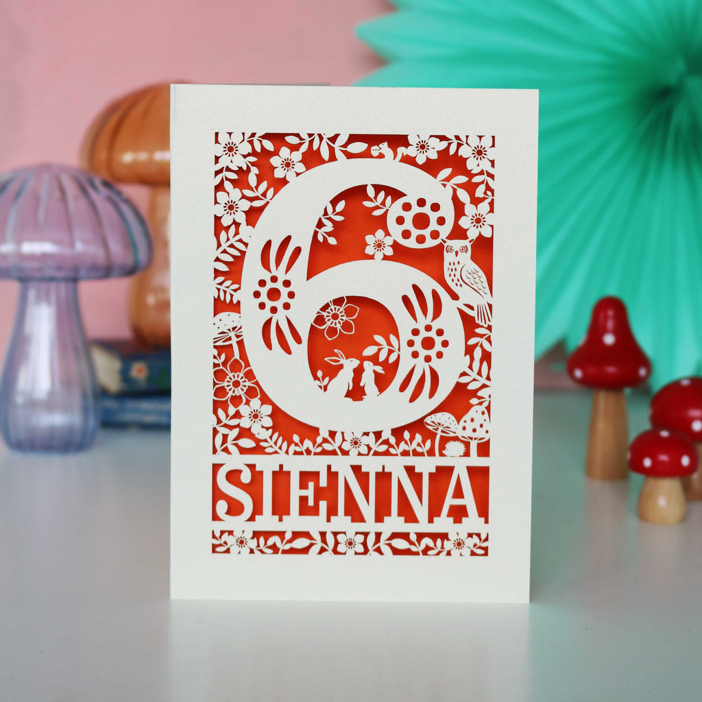 Personalised Papercut Six Woodland Animals Birthday Card