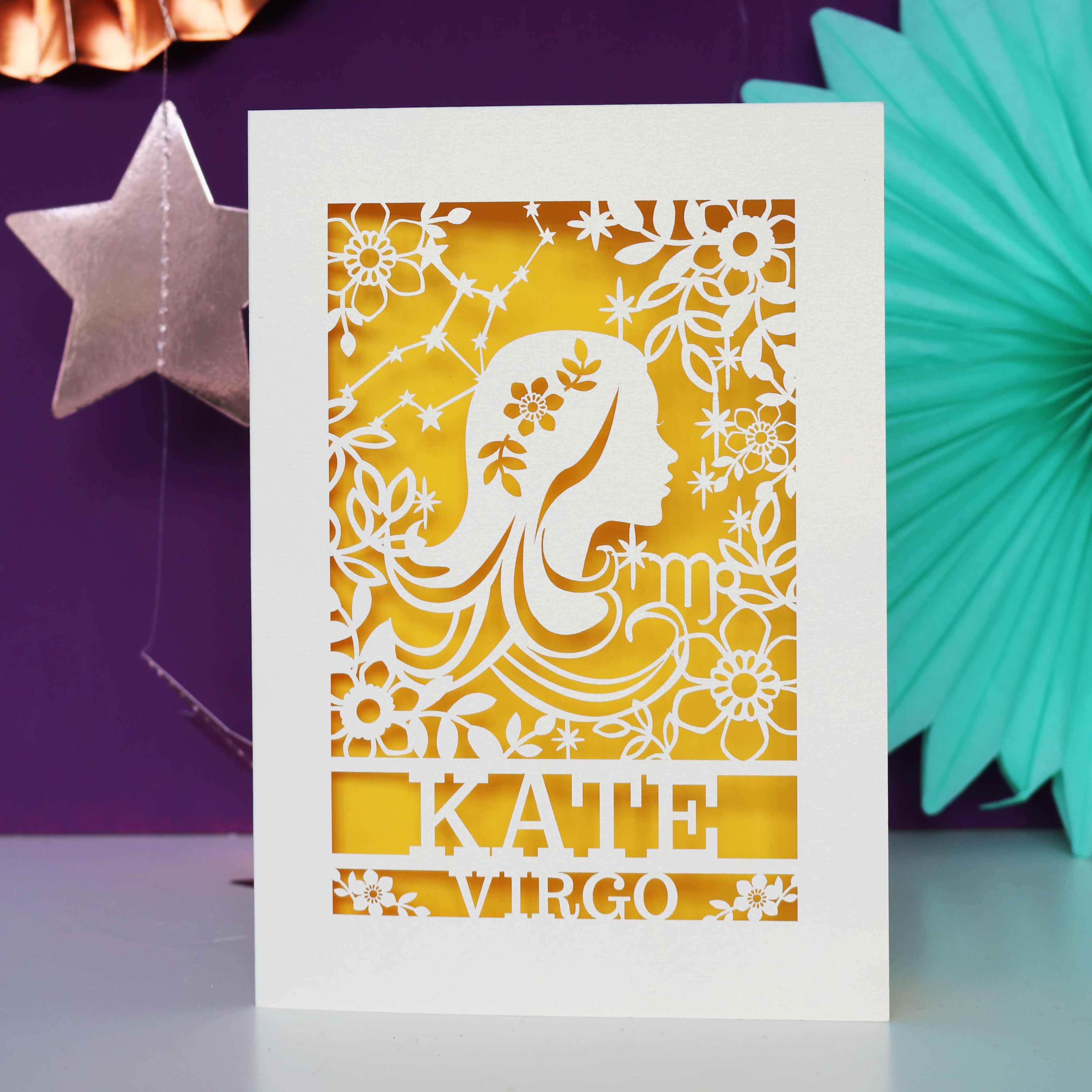 Personalised Virgo Papercut Birthday Card