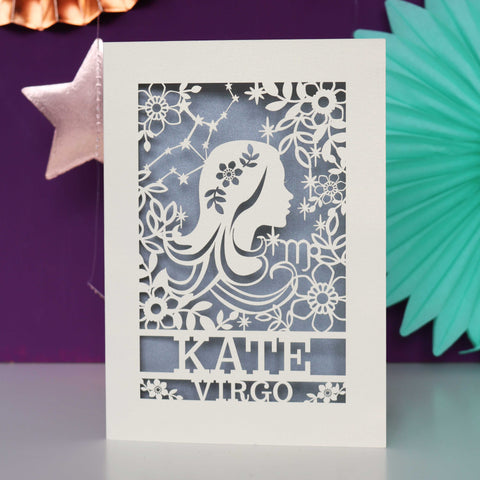 Personalised Virgo Papercut Birthday Card - A6 (small) / Silver
