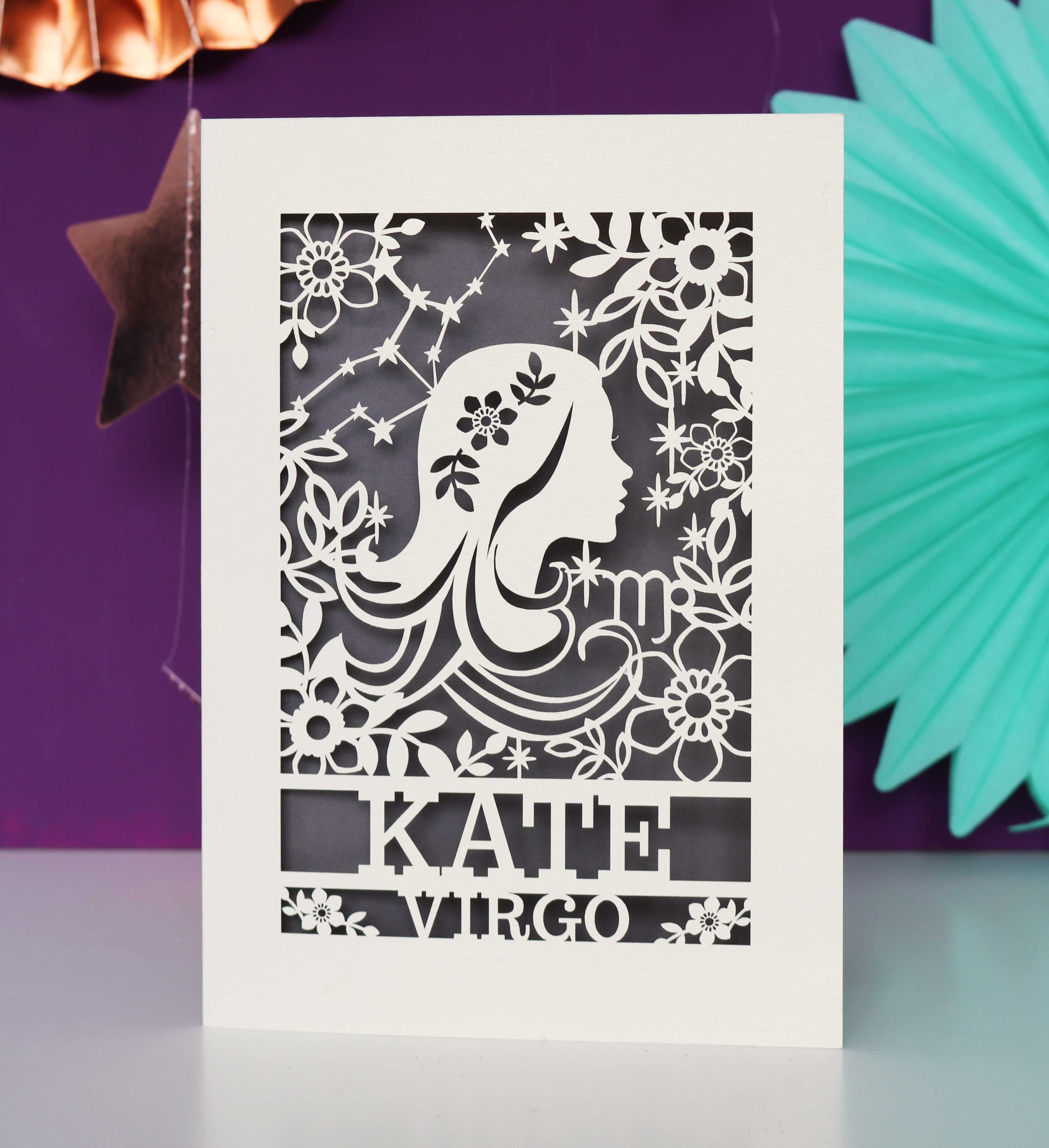 Personalised Virgo Papercut Birthday Card