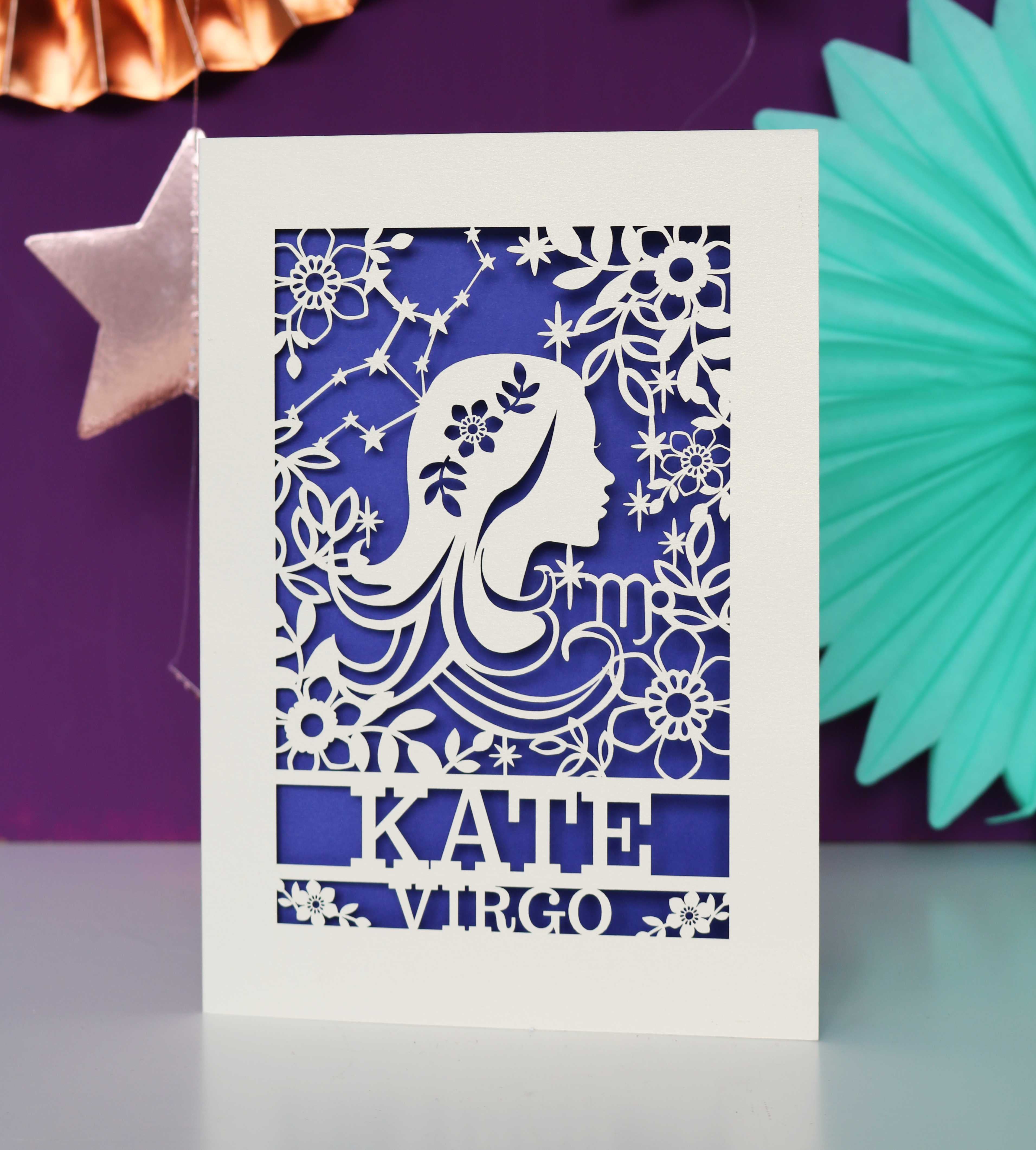 Personalised Virgo Papercut Birthday Card