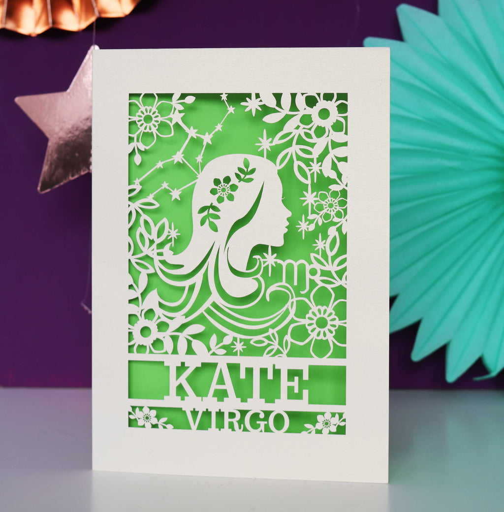 Personalised Virgo Papercut Birthday Card