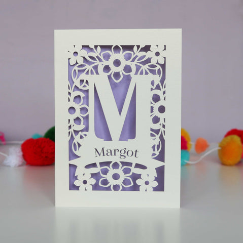 Personalised Papercut Initial Name Card - A6 (small) / Lilac