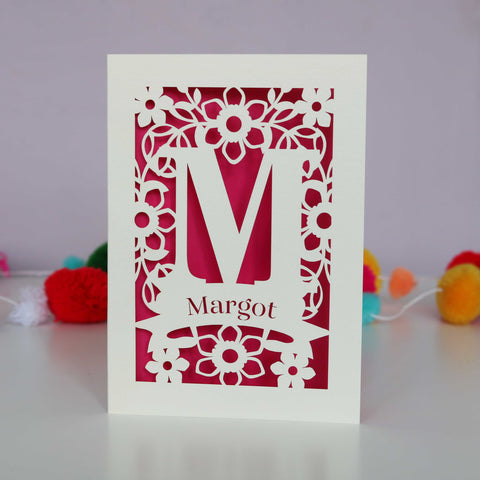 Personalised Papercut Initial Name Card - A6 (small) / Shocking Pink