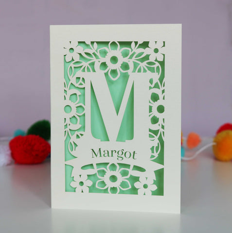 Personalised Papercut Initial Name Card - A6 (small) / Light Green