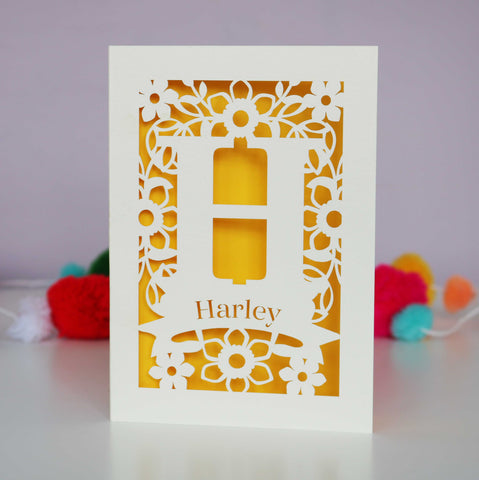 Personalised Papercut Initial Name Card - A6 (small) / Sunshine Yellow