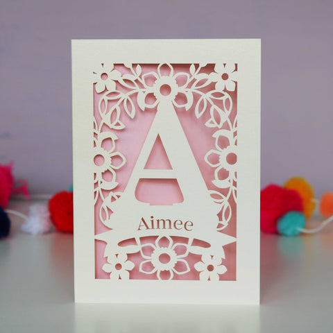 Personalised Papercut Initial Name Card - A6 (small) / Candy Pink