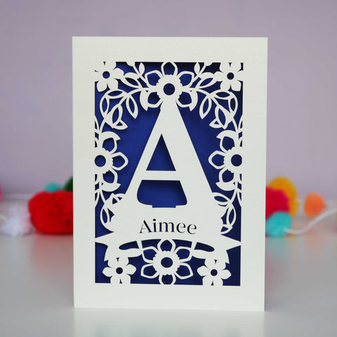 Personalised Papercut Initial Name Card - A6 (small) / Infra Violet